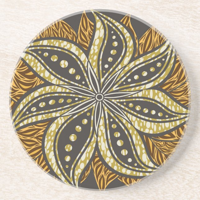 Dessous De Verre En Grès Style Batik Floral Abstrait africain (Devant)