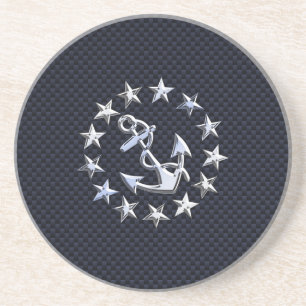 Dessous De Verre En Grès Style Carbone Bleu Nautique Chrome Yacht Drapeau I