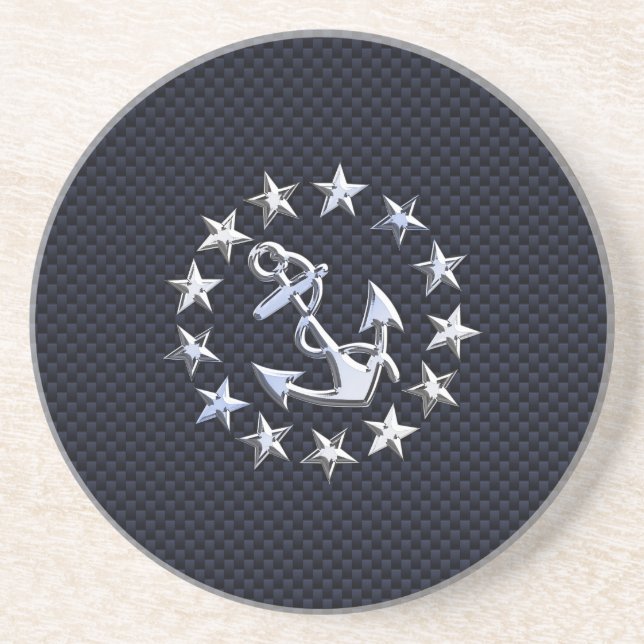 Dessous De Verre En Grès Style Carbone Bleu Nautique Chrome Yacht Drapeau I (Devant)