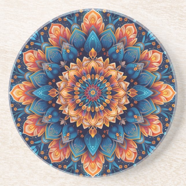 Dessous De Verre En Grès Style d'art numérique de fleur de mandala-23907. (Devant)