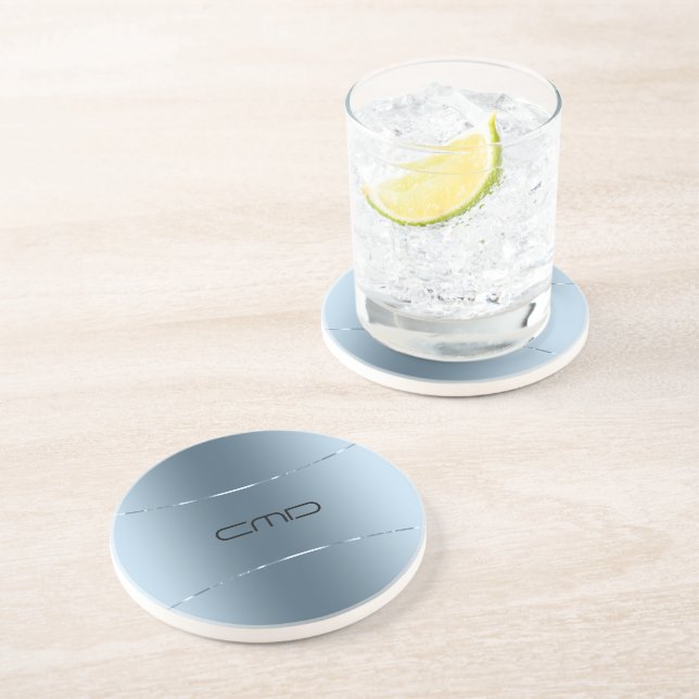 Dessous De Verre En Grès Style métallique bleu acier inoxydable (Côté)