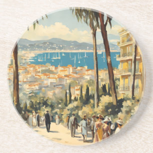 Dessous De Verre En Grès Style vintage Cannes Français Aquarelle