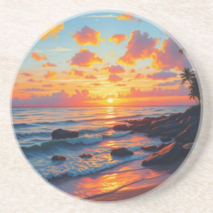 Dessous De Verre En Grès Style vintage Hawaii Travel Coast Sea Sunset