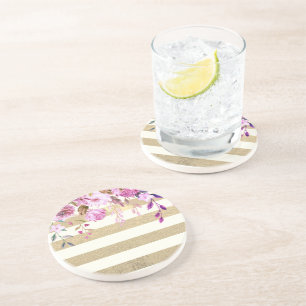 Dessous De Verre En Grès Stylish floral Gold Striped