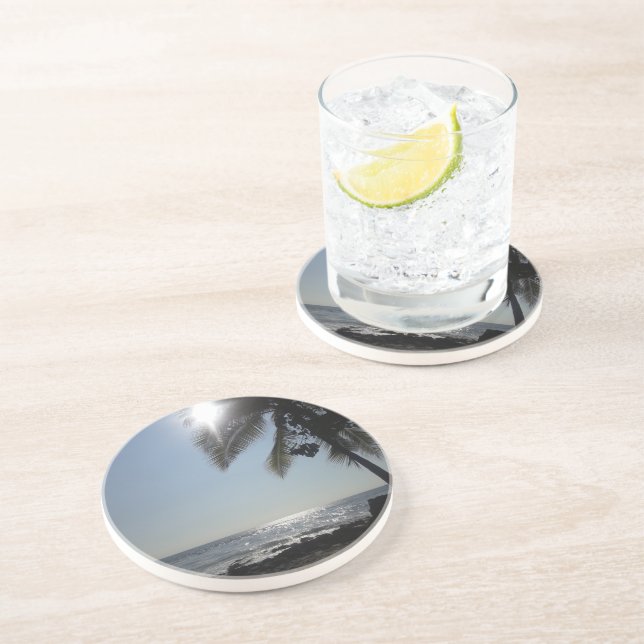 Dessous De Verre En Grès Sun lit Palm Tree Ocean      (Côté)