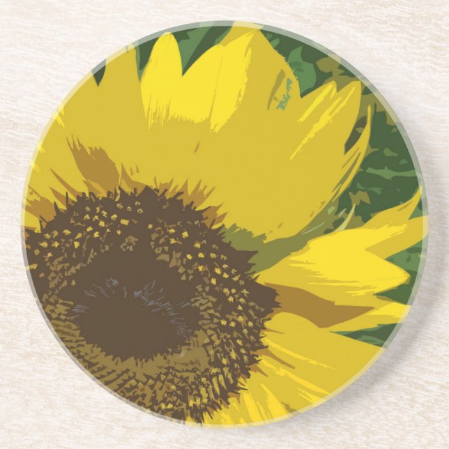 Dessous De Verre En Grès Sunflower Bright Yellow Artistic Flower Floral (Devant)