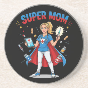 Dessous De Verre En Grès Super Maman Infirmière Super-héroïne Typographie