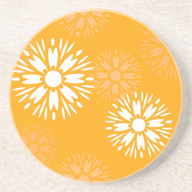 Dessous De Verre En Grès Super Orange Daisy Fleur Retro Floral (Devant)