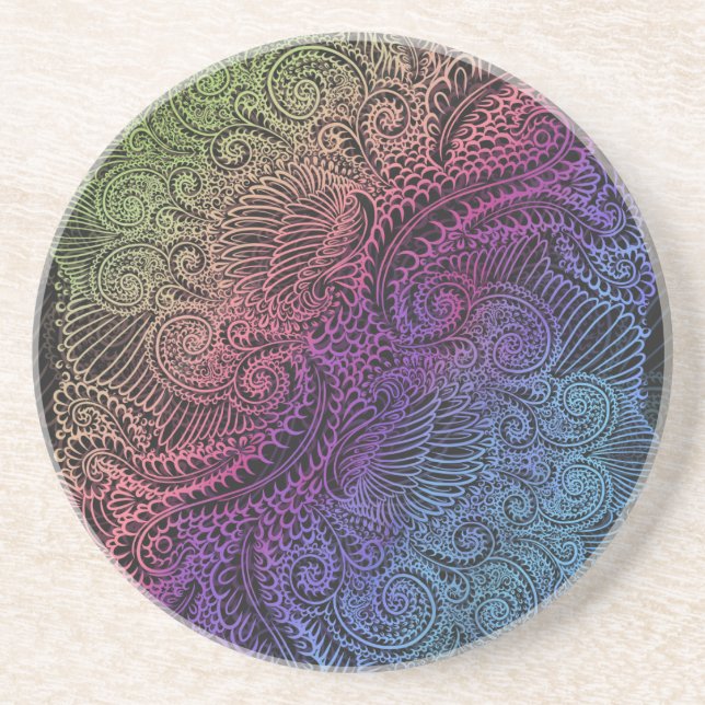 Dessous De Verre En Grès Swirl prismatique | Arc-en-ciel Fractal Feather Ar (Devant)