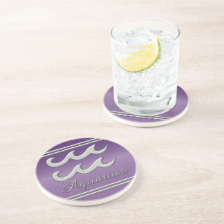 Dessous De Verre En Grès Symbole Aquarius dans Chrome sur l'effet Améthyste