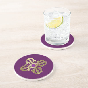 Dessous De Verre En Grès Symbole bouddhiste doré Vajra