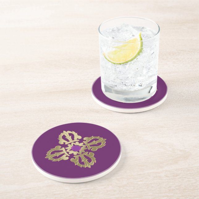 Dessous De Verre En Grès Symbole bouddhiste doré Vajra (Côté)