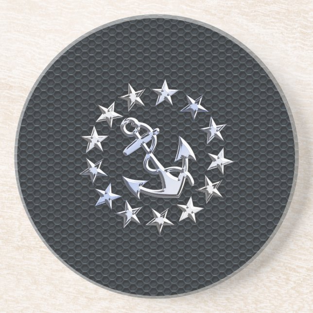 Dessous De Verre En Grès Symbole Chrome du drapeau nautique Yacht sur le Dé (Devant)