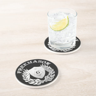 Dessous De Verre En Grès Symbole de maçonnerie en argent