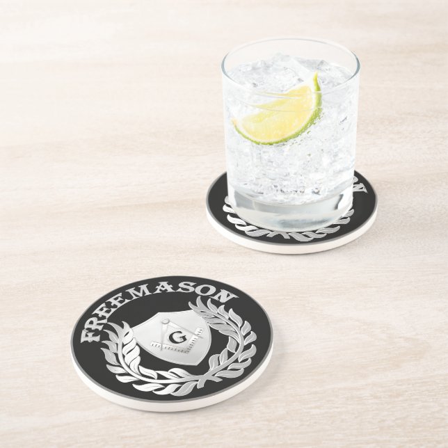 Dessous De Verre En Grès Symbole de maçonnerie en argent (Côté)