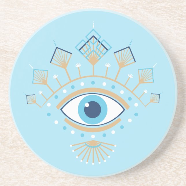 Dessous De Verre En Grès Symbole de protection turc des yeux mal grecs déco (Devant)