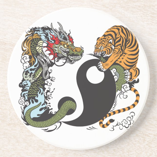 Dessous De Verre En Grès symbole du dragon et du tigre yin yang (Devant)