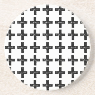 Dessous De Verre En Grès Symbole mathématique "Plus" noir et blanc Lino Cut