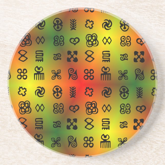 Dessous De Verre En Grès Symboles Adinkra Aux Couleurs Africaines (Devant)