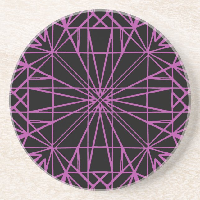 Dessous De Verre En Grès Symétrie géométrique noire et violette/Magenta (Devant)