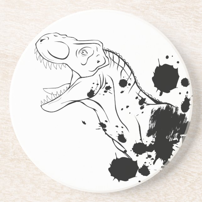 Dessous De Verre En Grès T-Rex (Black and White) (Devant)