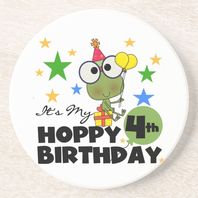 Dessous De Verre En Grès T-shirts et cadeaux 4th Birthday Frog Hoppy (Devant)