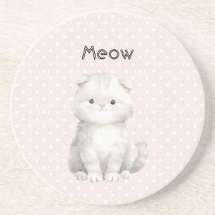 Dessous De Verre En Grès Taches rose pointillé Gris Blanc Mignon Chat Kitty