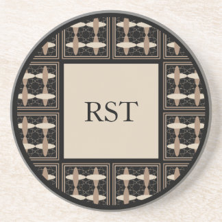 Dessous De Verre En Grès Tan sur les initiales noires