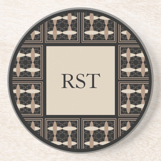 Dessous De Verre En Grès Tan sur les initiales noires (Devant)