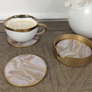 Dessous De Verre En Grès Tapis de marbre blanc et or de luxe – Élégante est