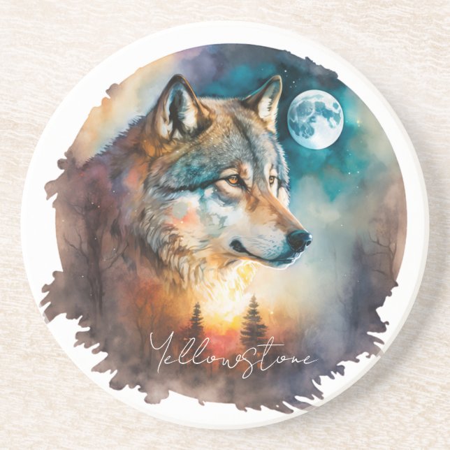 Dessous De Verre En Grès Tapis de pierre de Yellowstone Loup (Devant)