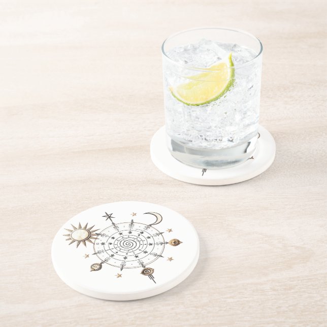 Dessous De Verre En Grès Tapis de pierre en grès mandala Soleil & Lune céle (Côté)