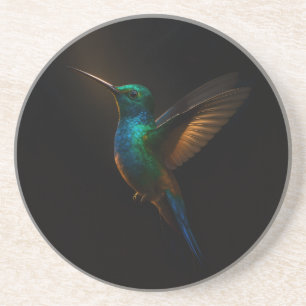 Dessous De Verre En Grès Tapis de sol Luxe noir avec colibri en vol