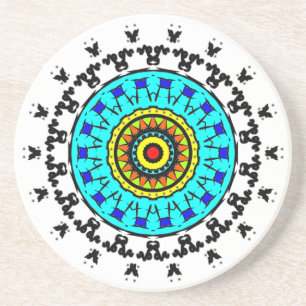 Dessous De Verre En Grès Tapis de verre Mandala Floral Cyan Or
