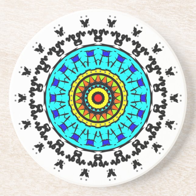 Dessous De Verre En Grès Tapis de verre Mandala Floral Cyan Or (Devant)