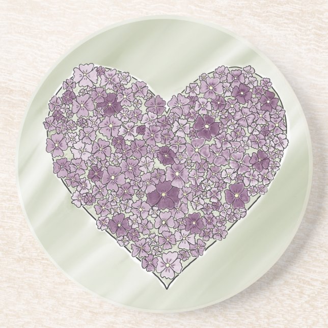Dessous De Verre En Grès Tapis rond à cœur fleuri violet (Devant)