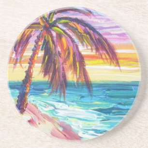 Dessous De Verre En Grès Tapisserie Coucher de soleil hawaïen - Peinture de