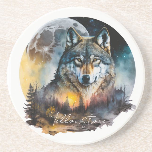 Dessous De Verre En Grès Tapisserie de grès de Yellowstone Loup (Devant)