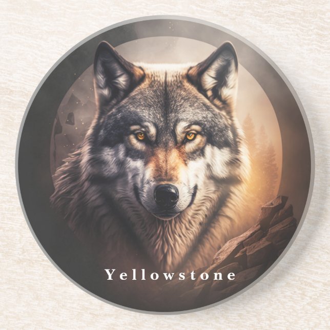 Dessous De Verre En Grès Tapisserie en grès de Yellowstone Loup (Devant)