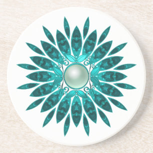 Dessous De Verre En Grès Tapisserie Florale Bleu sarcelle verte