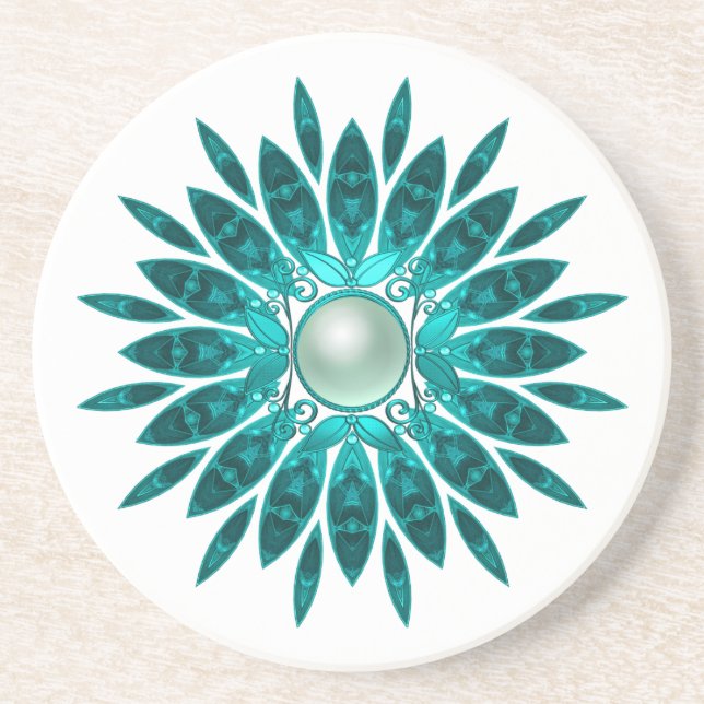 Dessous De Verre En Grès Tapisserie Florale Bleu sarcelle verte (Devant)