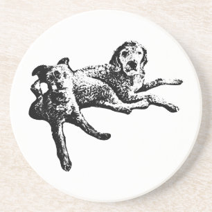 Dessous De Verre En Grès Tapisserie Labradoodle & Terrier Duo Encre Art