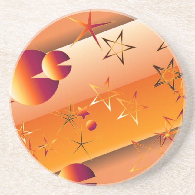 Dessous De Verre En Grès Tapisserie Orange Stars (Devant)