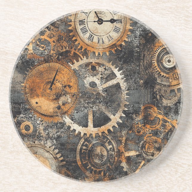Dessous De Verre En Grès Tapisserie Vintage Steampunk (Devant)