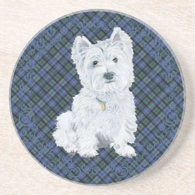 Dessous De Verre En Grès Tartan Black Watch Westie (Devant)