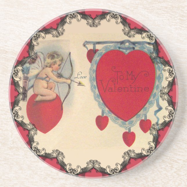 Dessous De Verre En Grès Tasse de Cupidon Message de la Saint-Valentin (Devant)