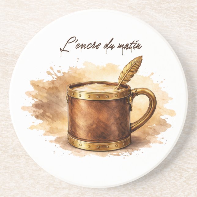 Dessous De Verre En Grès Tasse l'encre du matin (Devant)