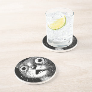 Dessous De Verre En Grès Tasse Minimaliste Encre Chat Étonné