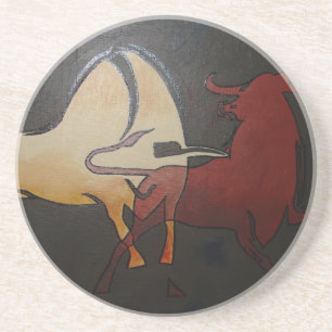 Dessous De Verre En Grès Taurean Bulls Animal Art Abstrait