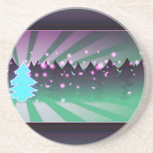 Dessous De Verre En Grès Teintes de Vert pour Sapins de Noël (Devant)
